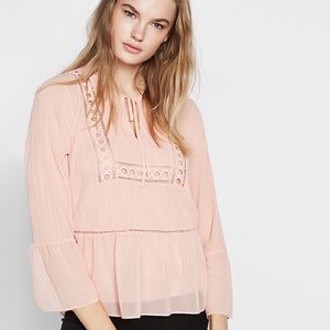 NWOT-Crochet Bell Sleeve Blouse